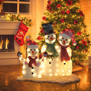 Snow Man Family Outdoor Lighted With Ski | Wayfair